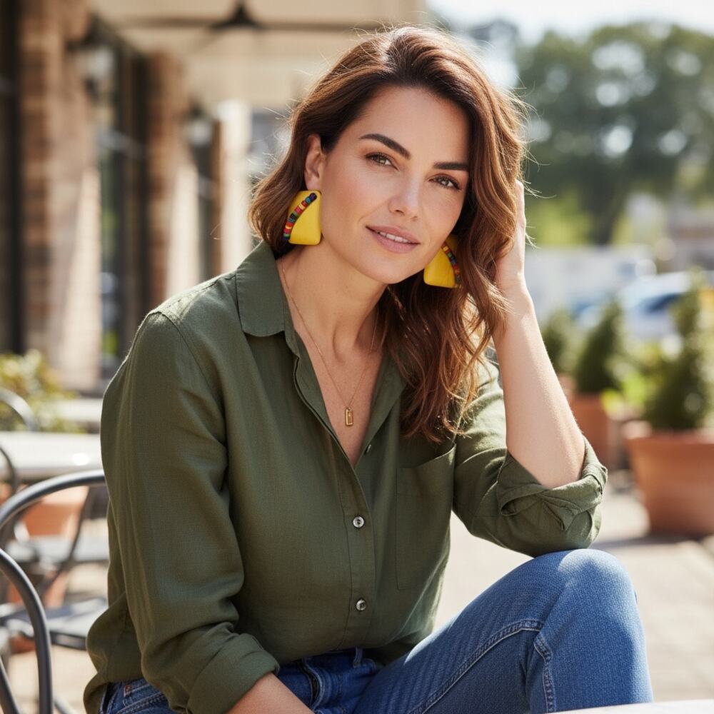 3/$25 - Colorful Beaded Yellow Statement Earrings Retro Bold
